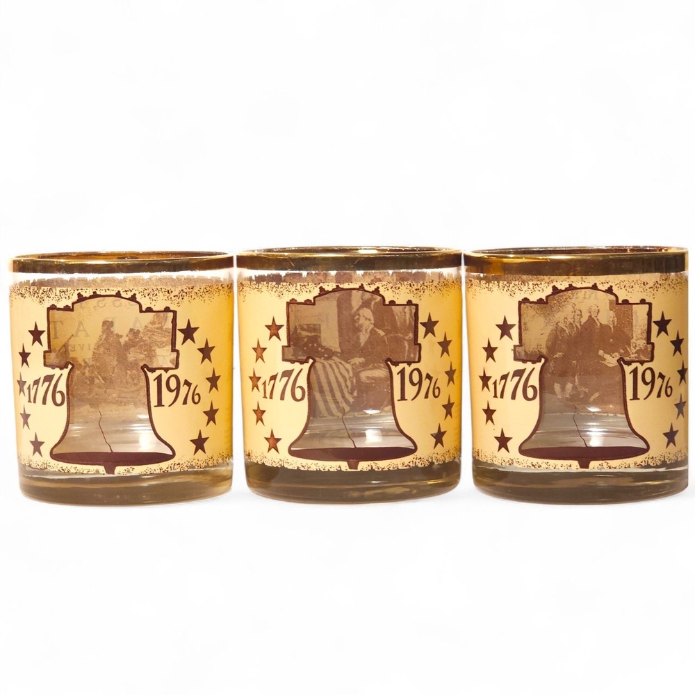 3x Vintage 1976 Bicentennial Lowball Rocks Glasses Declaration of Independence